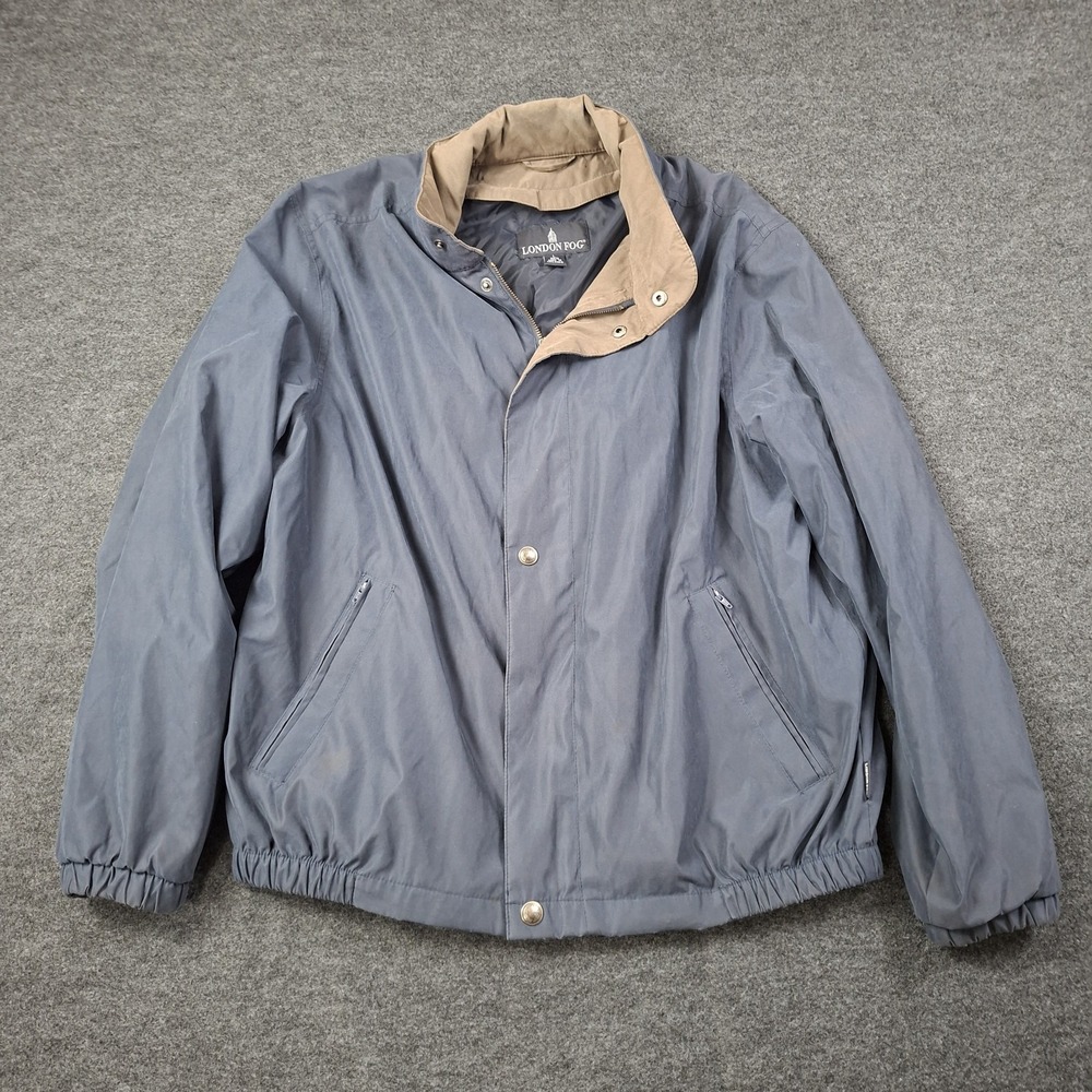 London Fog Harrington Mens Jacket Size 42L Blue Tan Old Money L Golf Preppy